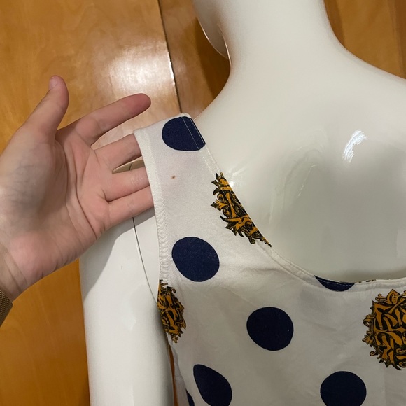 Vintage 80s Sudden Impact Polka Dot Tank White Blue Gold - Picture 4 of 7
